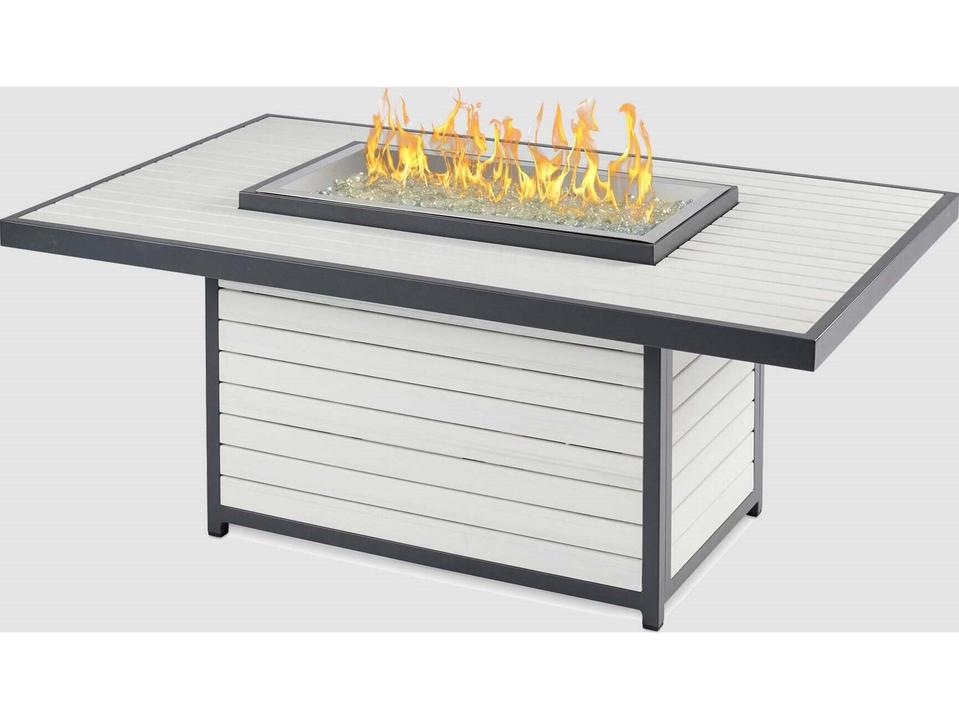 Brooks White Wicker Rectangular Fire Pit Table