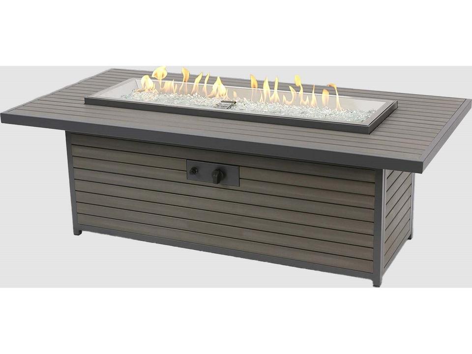 Brooks Taupe Wicker Rectangular Fire Pit Table