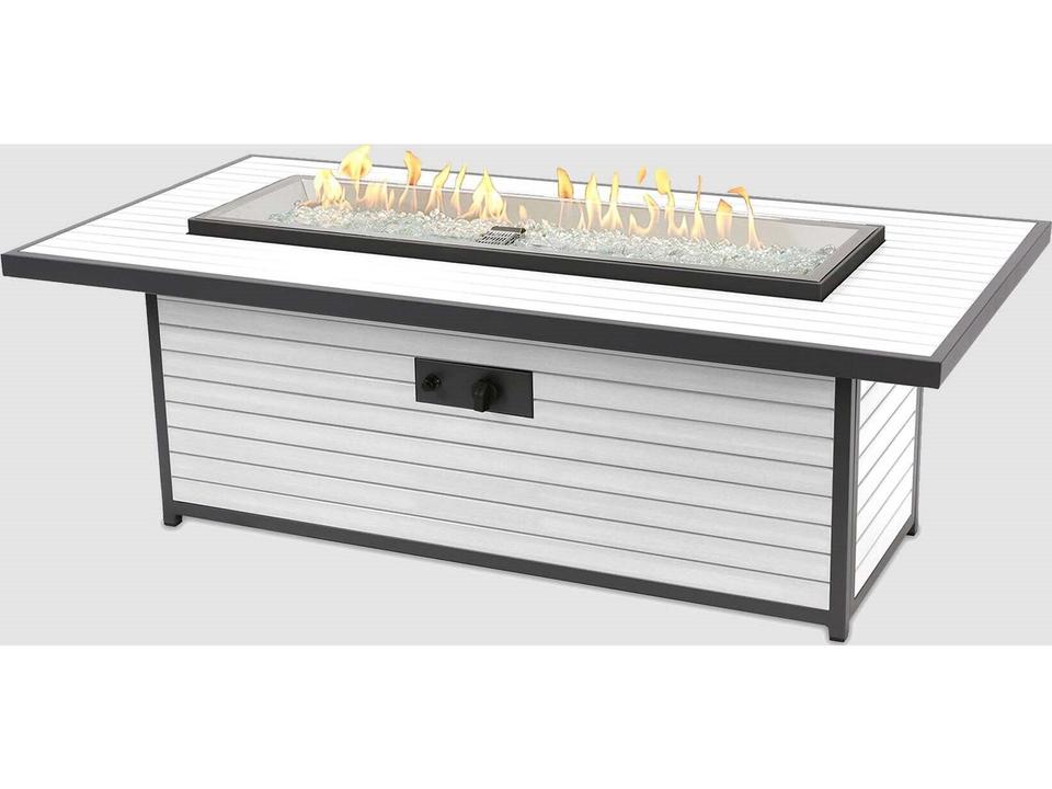 Brooks White Wicker Rectangular Fire Pit Table