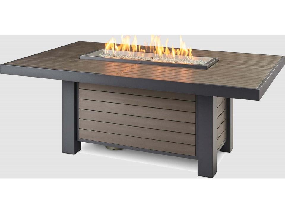 Brooks Taupe Wicker Rectangular Fire Pit Table