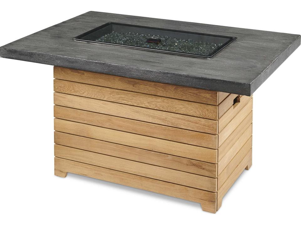 Darien Teak Rectangular Everblend Top Gas Fire Pit Table
