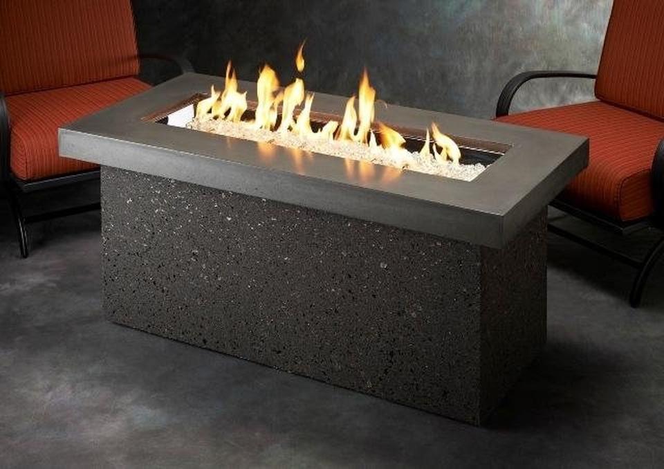 Key Largo Concrete Rectangular LP Fire Pit Table in Midnight Mist