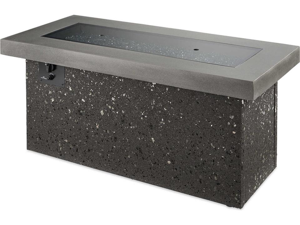 Key Largo Rectangular Crystal Fire Pit Table with Midnight Mist Top