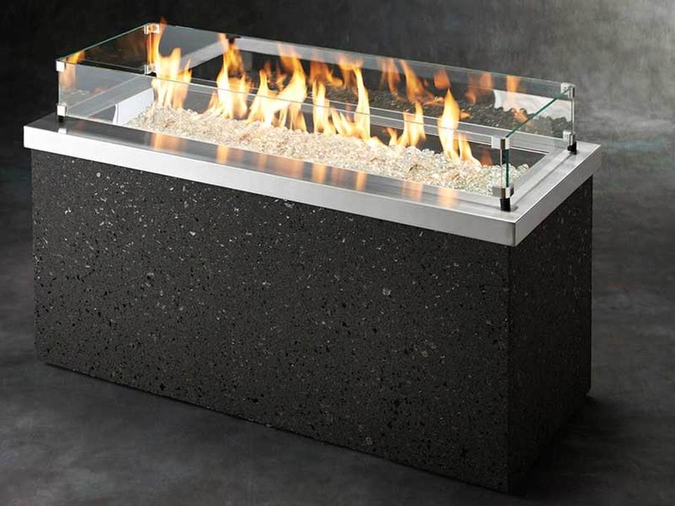 Key Largo 48 Inch Rectangular Fire Pit Table Stainless Steel Midnight Mist