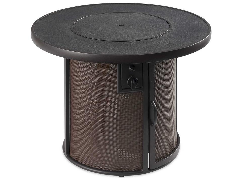 Stonefire Round Gas Fire Pit Table with LP Tank Storage in Dora Brown