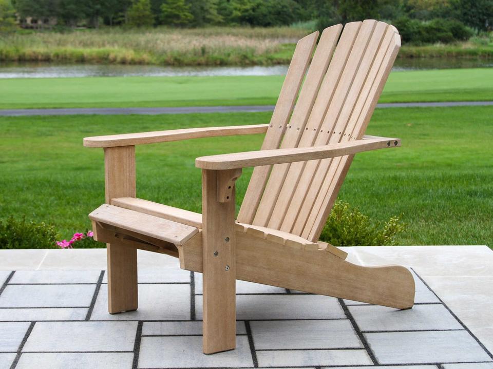 Eucalyptus Wood Adirondack Chair with Built-In Ottoman