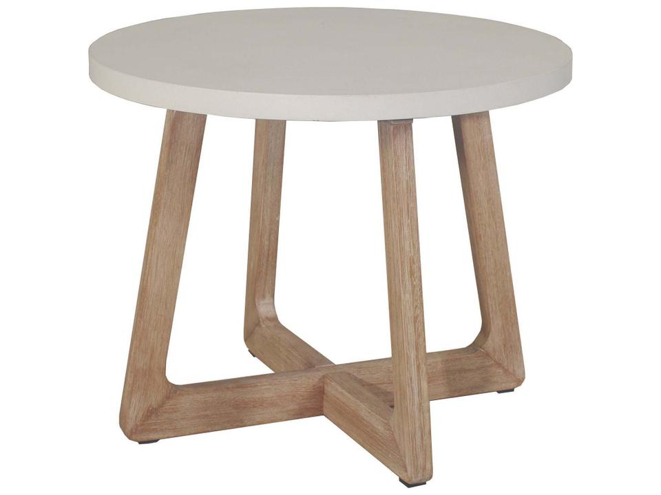 Antique Wash & Ivory Compsoite Accent Table, 24" Dia