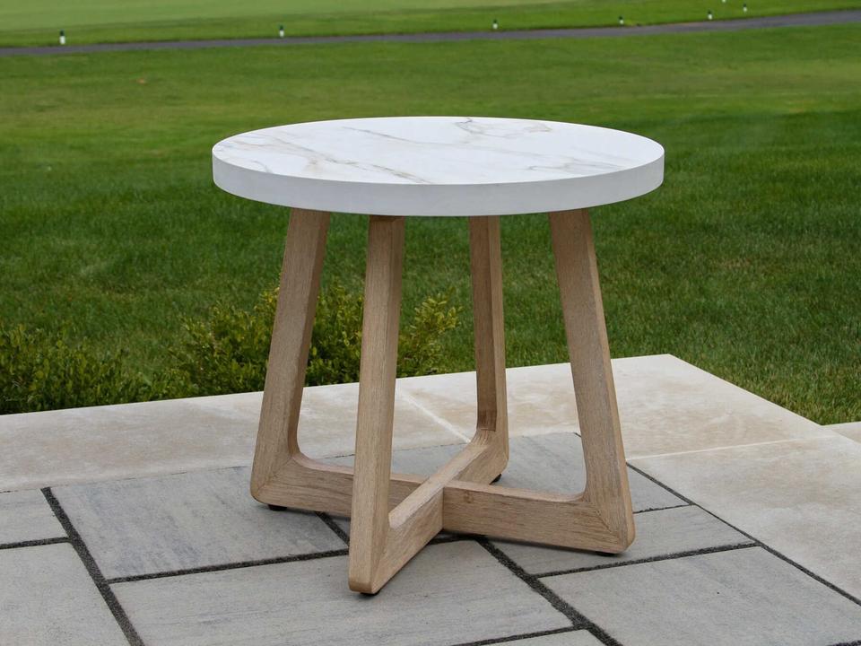Antique Wash Wood Round End Table