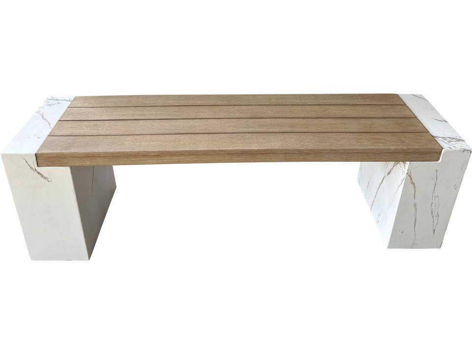 Antique Wash Eucalyptus and White Marble Composite Dining Bench