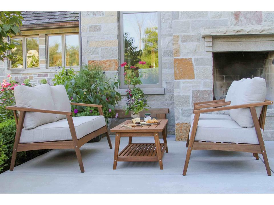 Eucalyptus 4pc Modern Seating Group with Olefin Cushions in Brown Umber