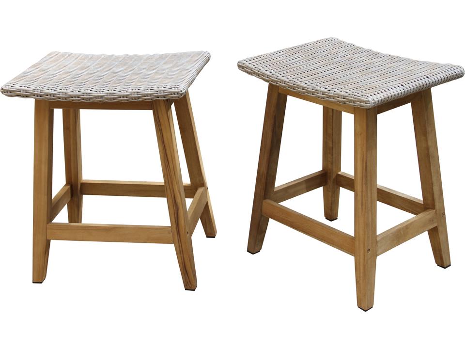 Nautical Teak and Ash Wicker Saddle Stool 2-Pack
