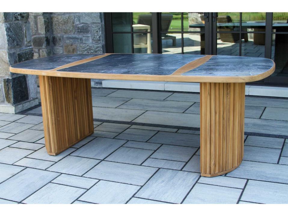 Portifino 82-Inch Oval Fluted Teak and Sintered Stone Dining Table