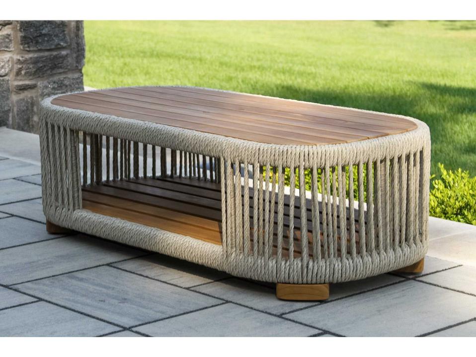 Teak Oval Coffee Table with Rope Detailing
