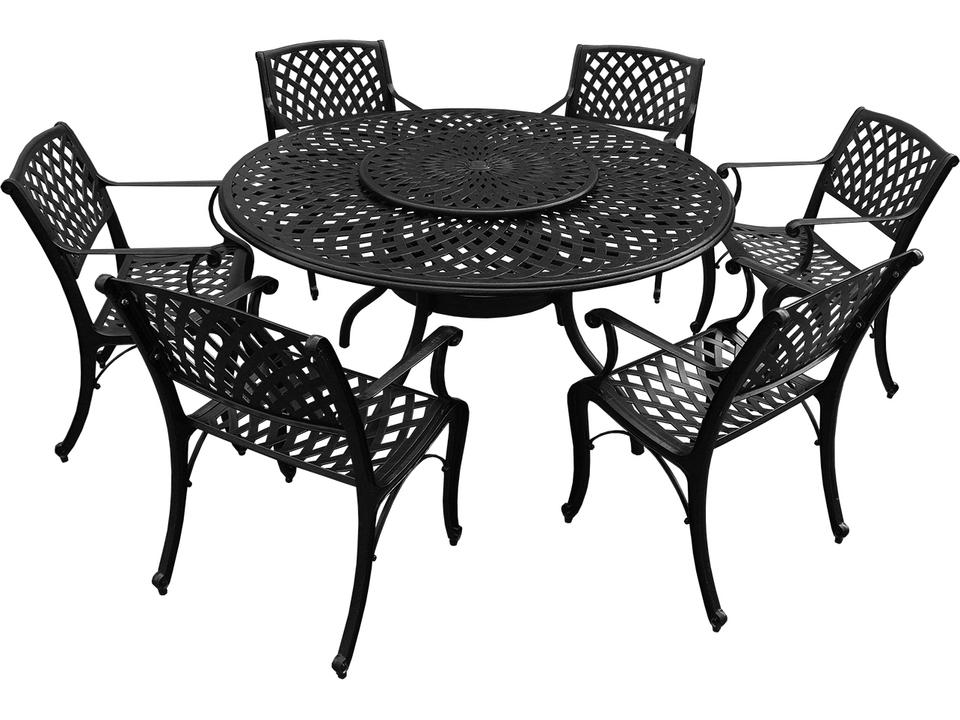Modern Aluminum 59-Inch Round 7-Piece Dining Set with Lazy Susan in Black