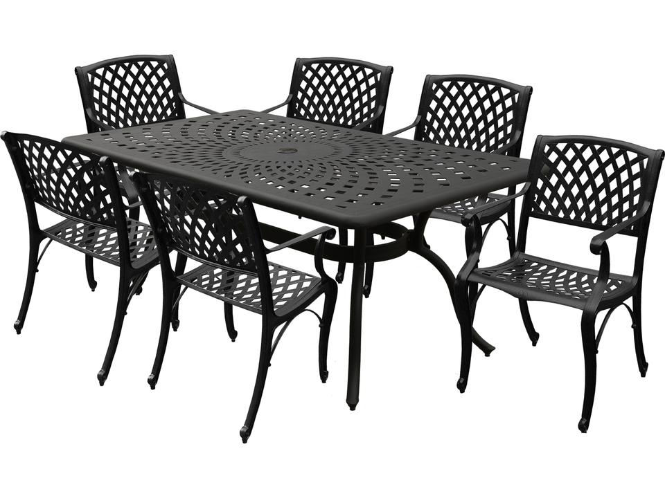 Modern Aluminum Rectangular Dining Set with Six Chairs in Black