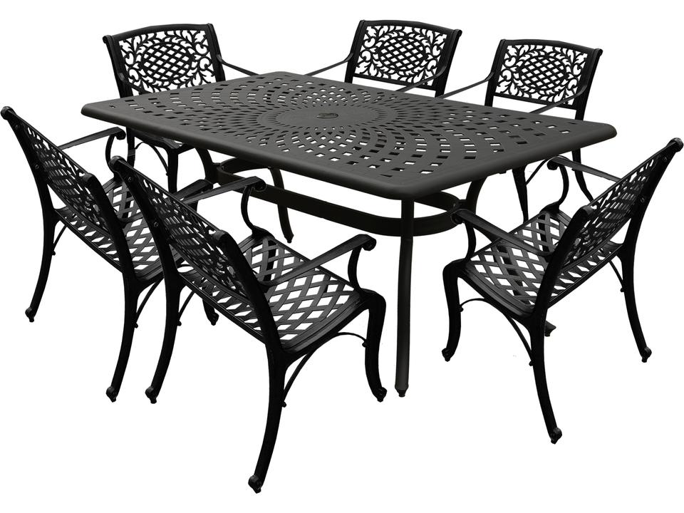 Modern Aluminum 67-Inch Black Rectangular Patio Dining Set with Six Chairs