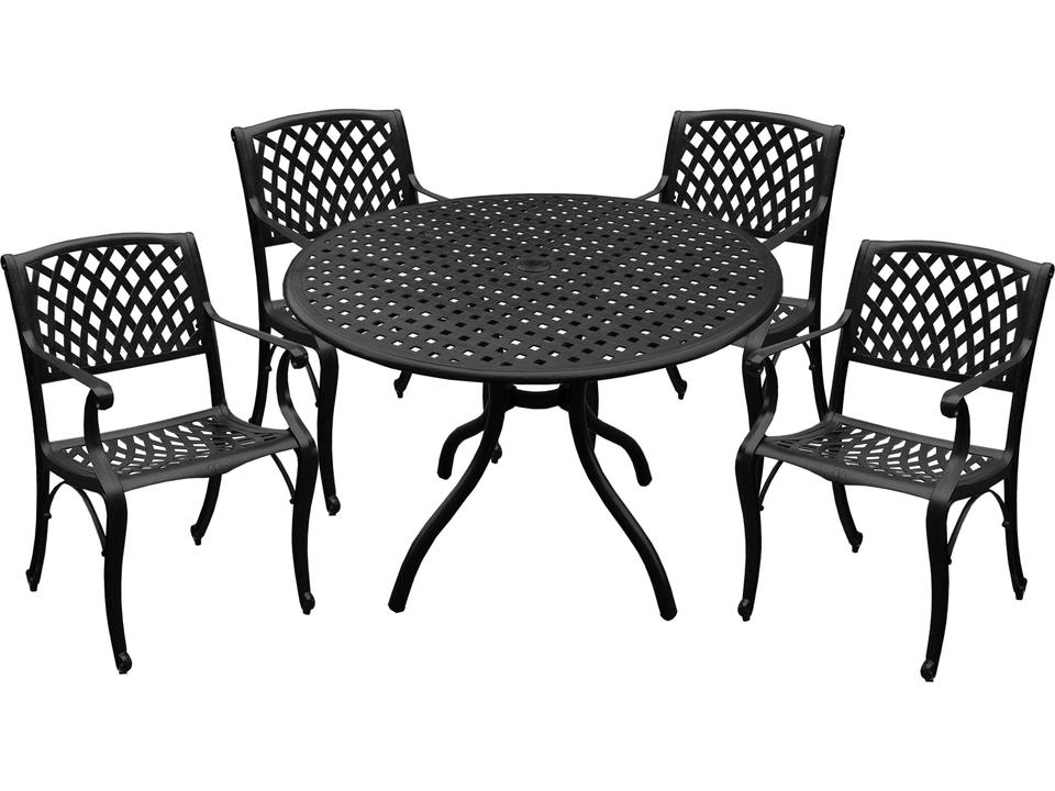 Modern Aluminum 42-Inch Round Cast Aluminum 5-Piece Dining Set in Black