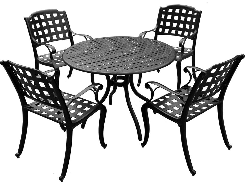 42-Inch Round Cast Aluminum Four Chair Dining Set in Black
