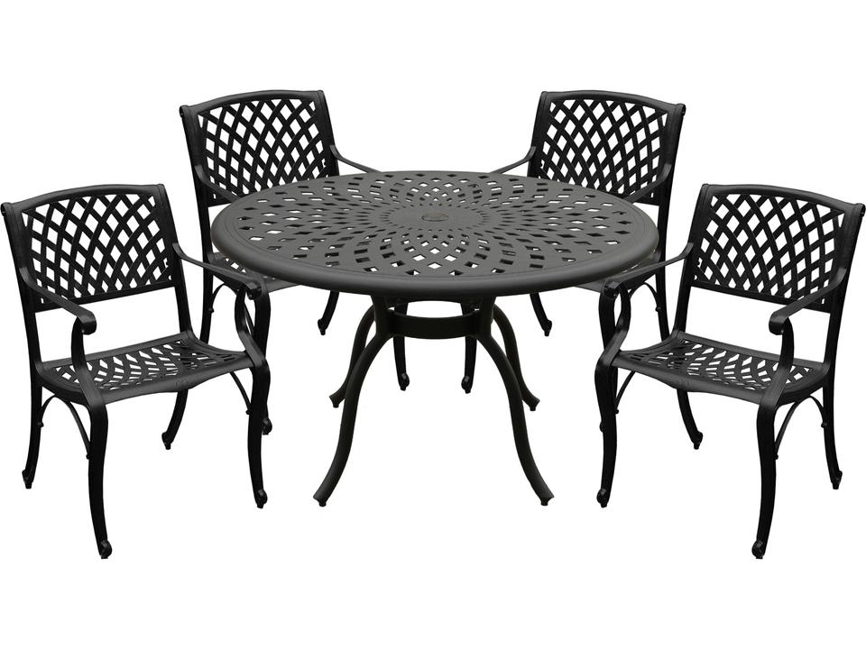 Modern Ornate Mesh 48-Inch Round Cast Aluminum 5-Piece Dining Set Black