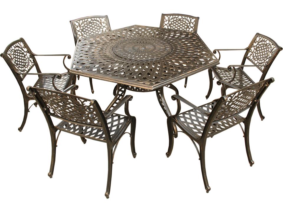 Modern Lattice Hexagon Dining Set with Six Chairs Bronze