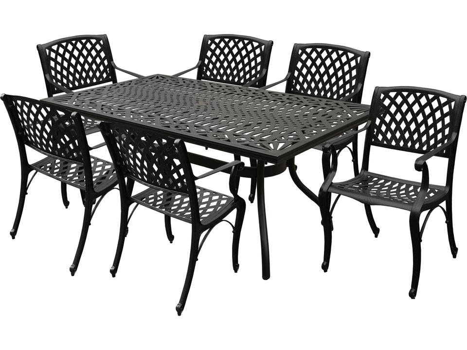 Modern Aluminum Rectangular Dining Set with Six Chairs in Black