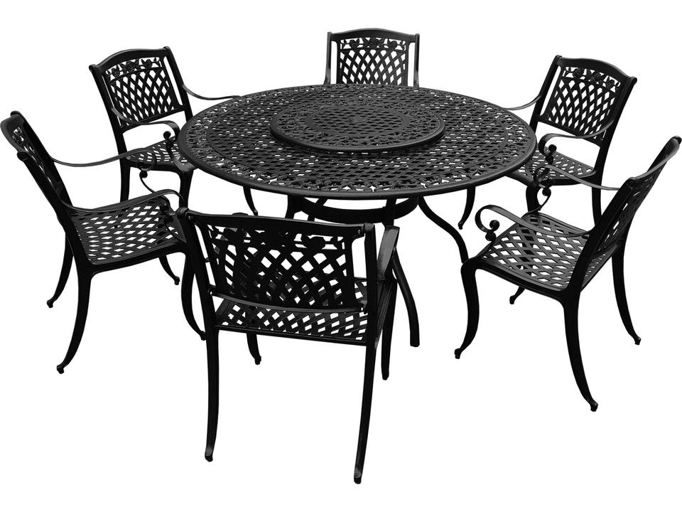 Modern 59 Inch Round Aluminum 7-Piece Dining Set with Lazy Susan in Black