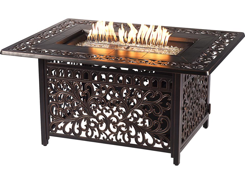 Cabos Rectangular Cast Aluminum Fire Pit Table in Black Antique Copper