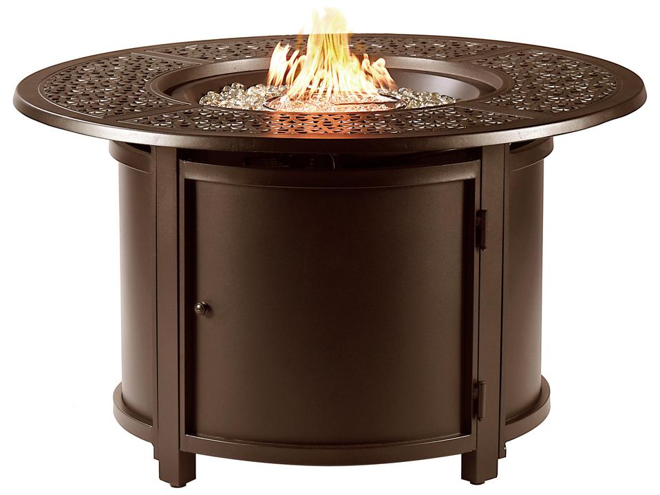 Dubai Round Cast Aluminum Propane Fire Pit Table in Brown