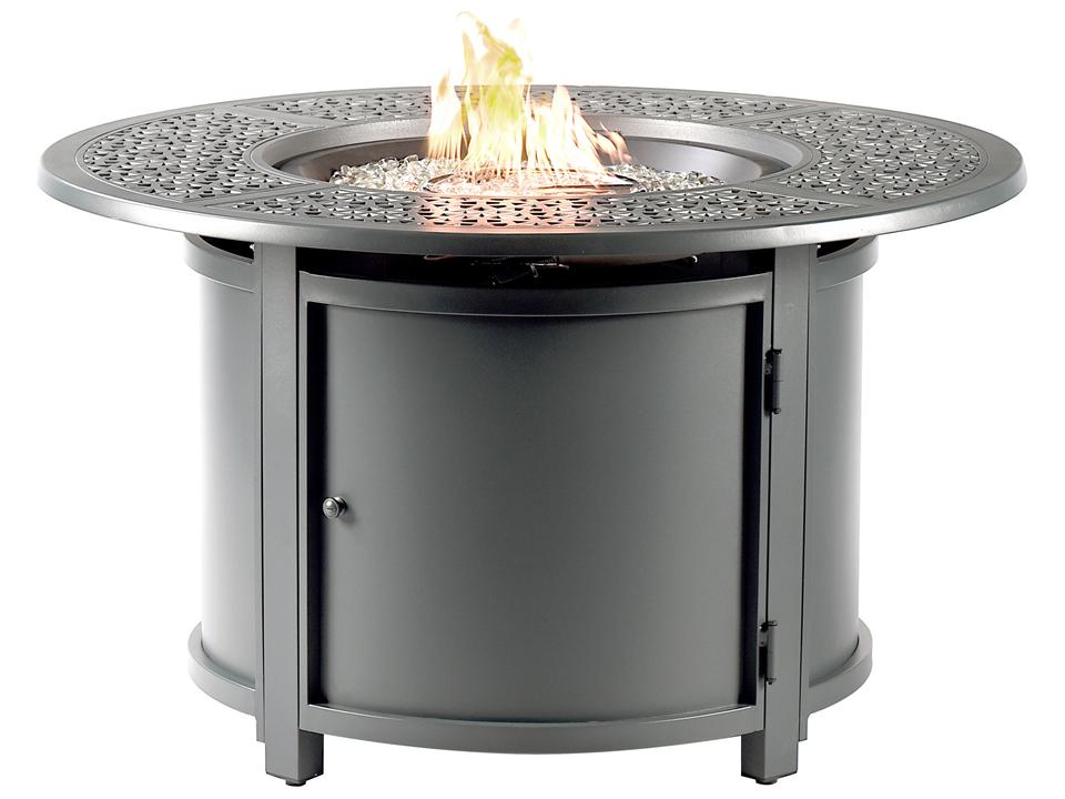 Dubai Round Cast Aluminum Propane Fire Pit Table in Grey