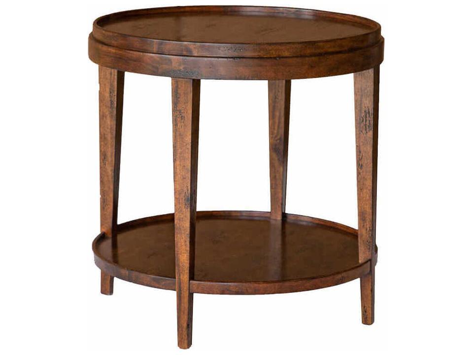 Liz Round End Table with Lip Top and Shelf in Country Finish