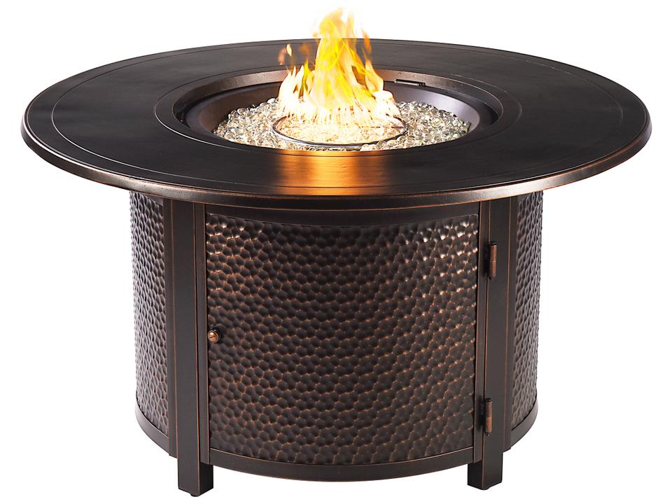 Matera 44 Inch Round Cast Aluminum Propane Fire Pit Table in Antique Copper