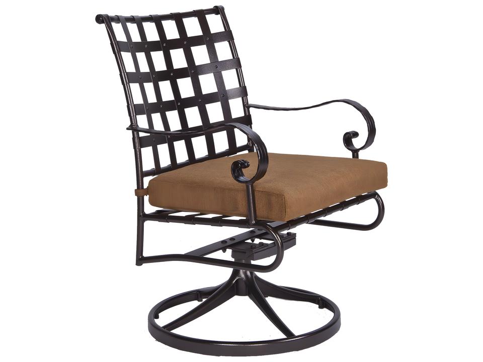 Classico-Wide Arms Wrought Iron Swivel Rocker Dining Arm Chair