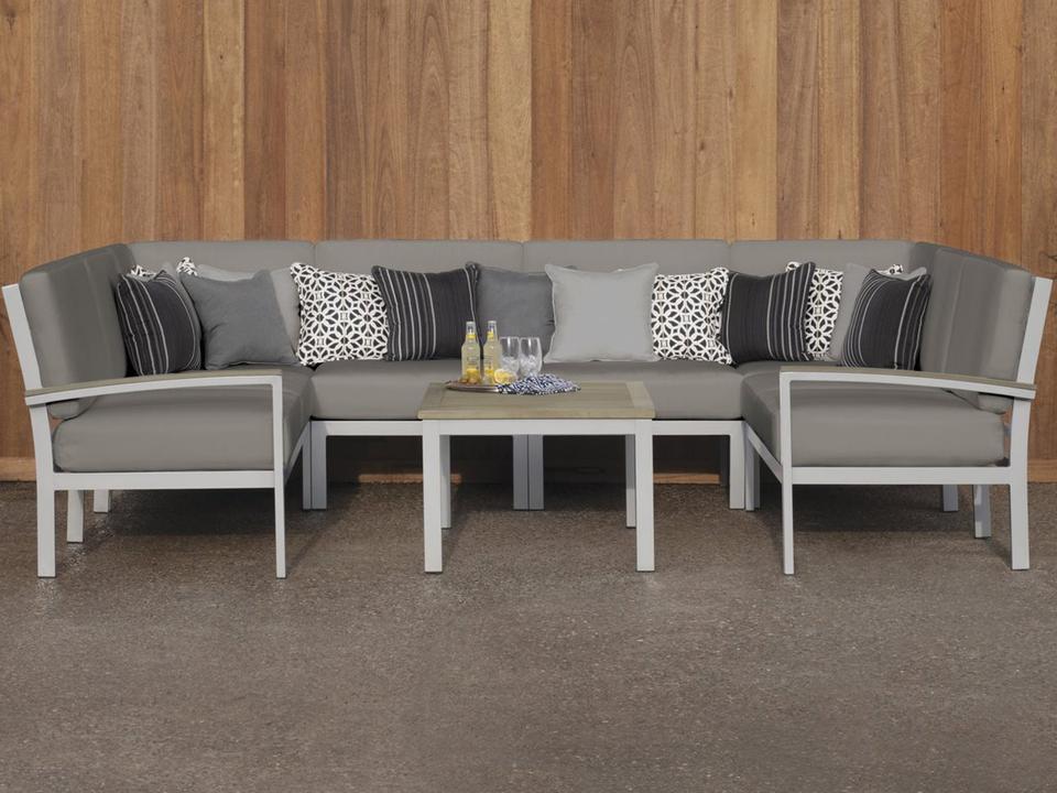 Travira 7 Piece Modular Aluminum Cushion Lounge Sectional and Table Set