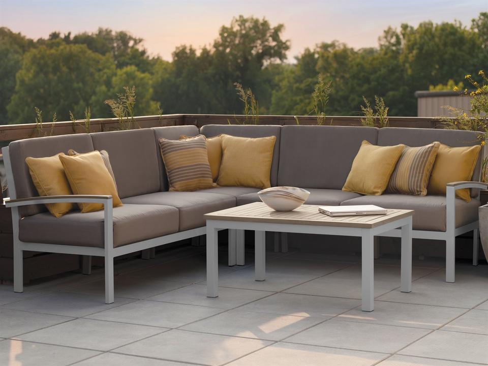 Travira 4 Piece Modular Aluminum Outdoor Sectional with Stone Cushions
