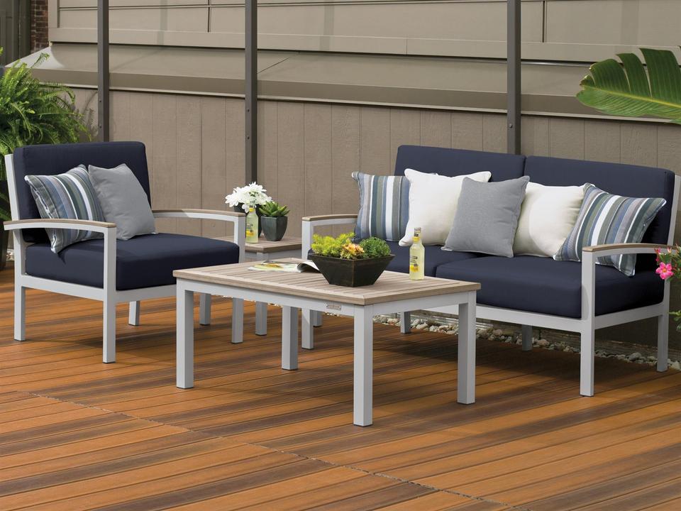 Travira Aluminum Flint 4 Piece Outdoor Lounge Set with Midnight Blue Cushions