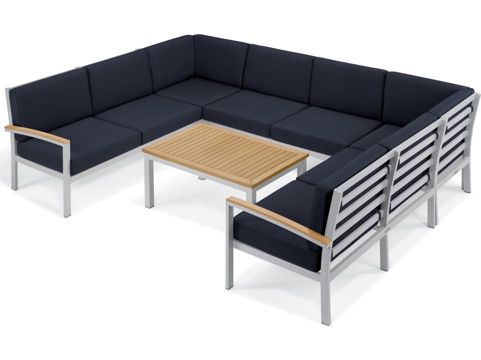 Travira 7-Piece Modular Aluminum Outdoor Sectional Set with Midnight Blue Cushions