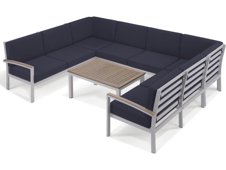 Travira Aluminum Flint 7 Piece Sectional Outdoor Patio Lounge Set with Midnight Blue Cushions