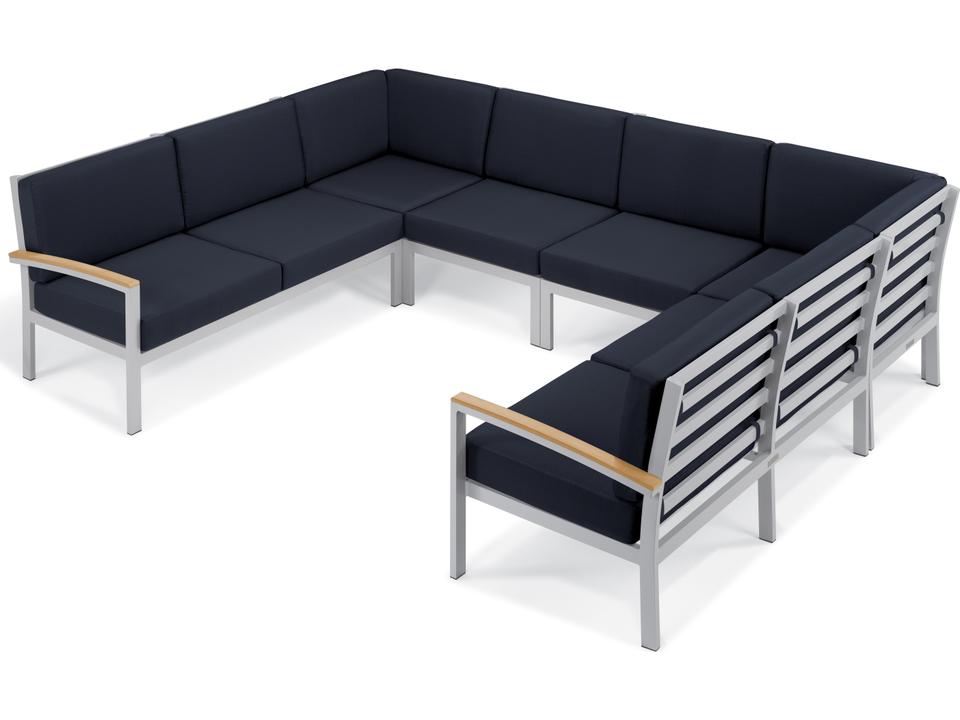 Travira 6-Piece Modular Aluminum Outdoor Sectional Flint with Midnight Blue Cushions