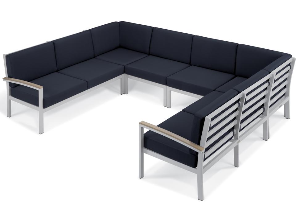 Travira Flint Aluminum 6 Piece Modular Outdoor Sectional Lounge Set Midnight Blue Cushions