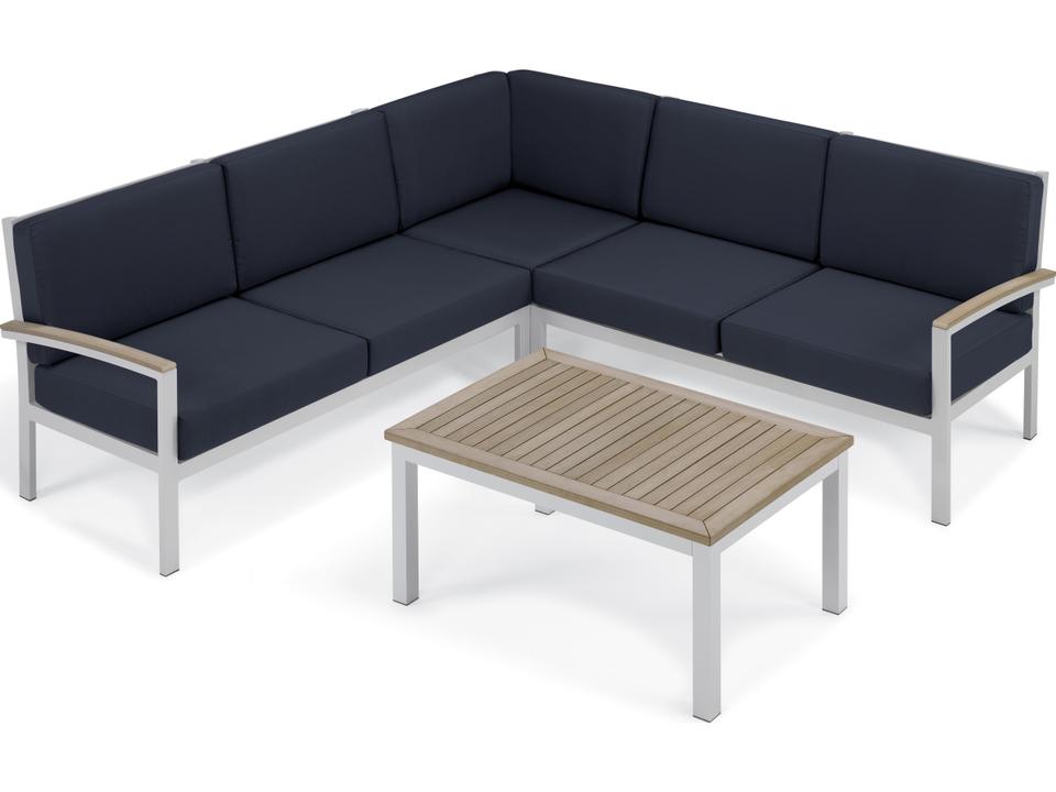 Travira 4-Piece Aluminum Sectional Patio Lounge Set with Midnight Blue Cushions