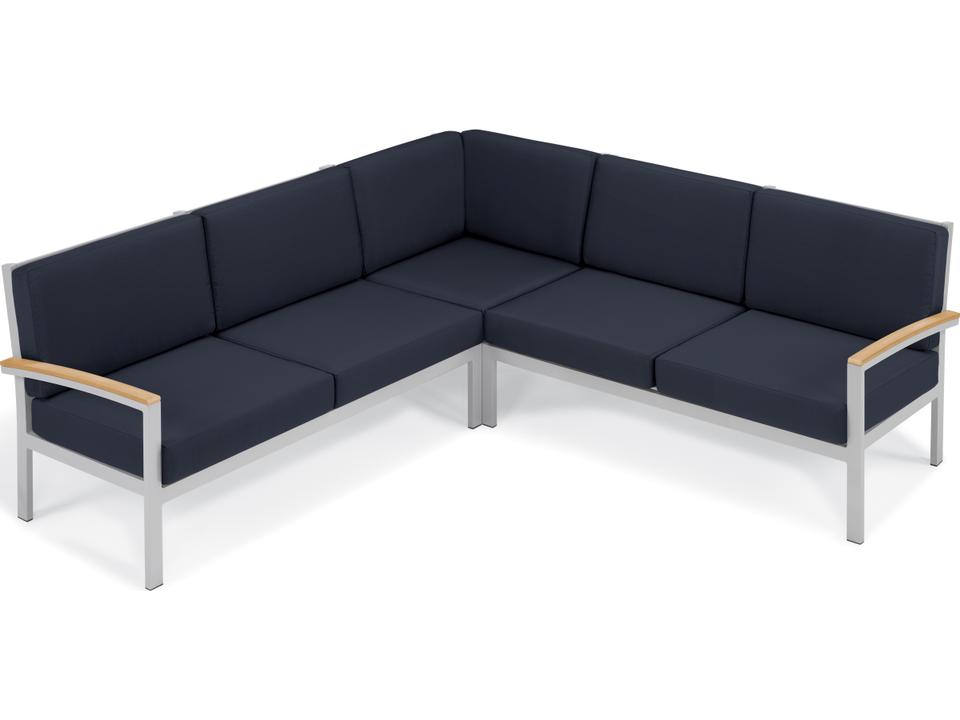 Travira 3-Piece Modular Aluminum Sectional Outdoor Lounge Set with Midnight Blue Cushions