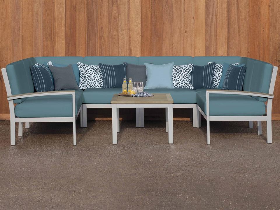 Travira 7-Piece Modular Aluminum Outdoor Sectional with Ice Blue Cushions