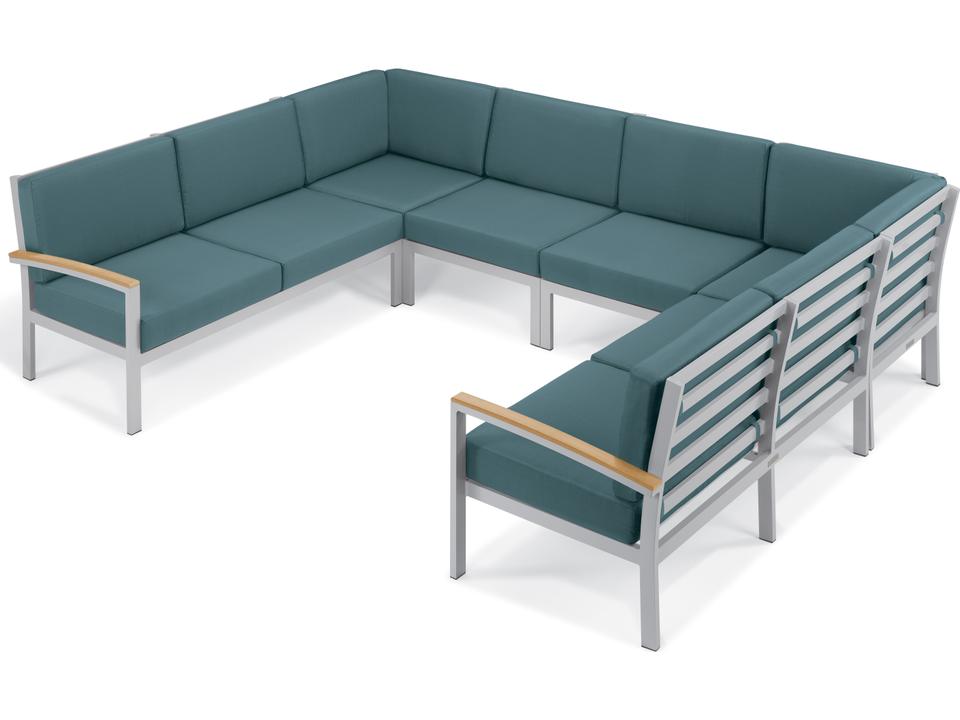 Travira 6-Piece Modular Aluminum Outdoor Sectional with Ice Blue Cushions