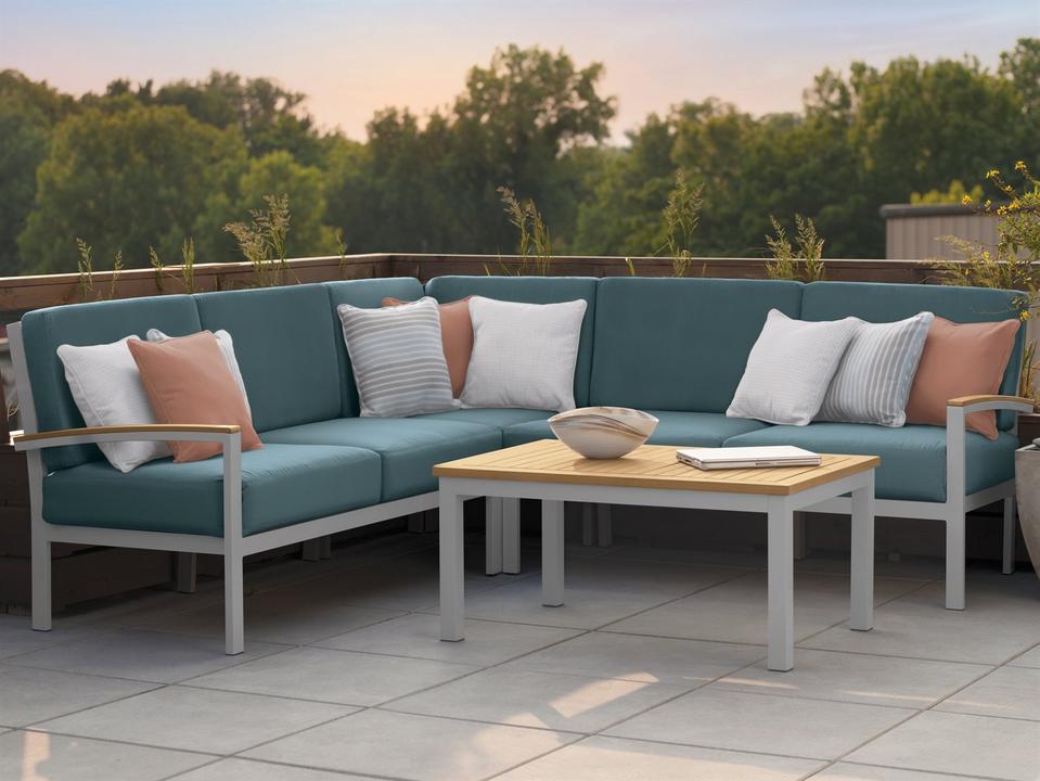 Travira 4-Piece Modular Outdoor Sectional Sofa with Ice Blue Cushions