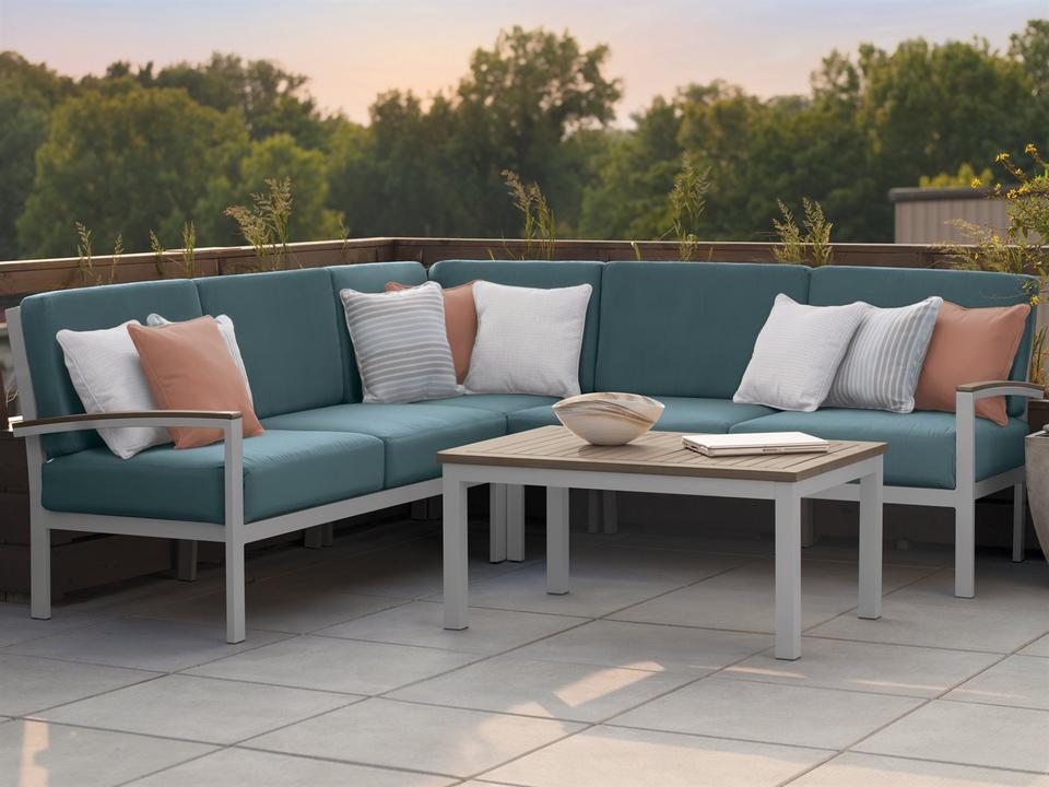 Travira Aluminum Flint 4 Piece Modular Sectional with Ice Blue Cushions