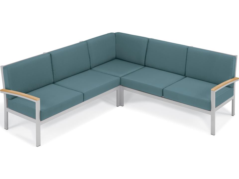 Travira Aluminum Flint 3-Piece Modular Outdoor Sectional Sofa with Ice Blue Cushions