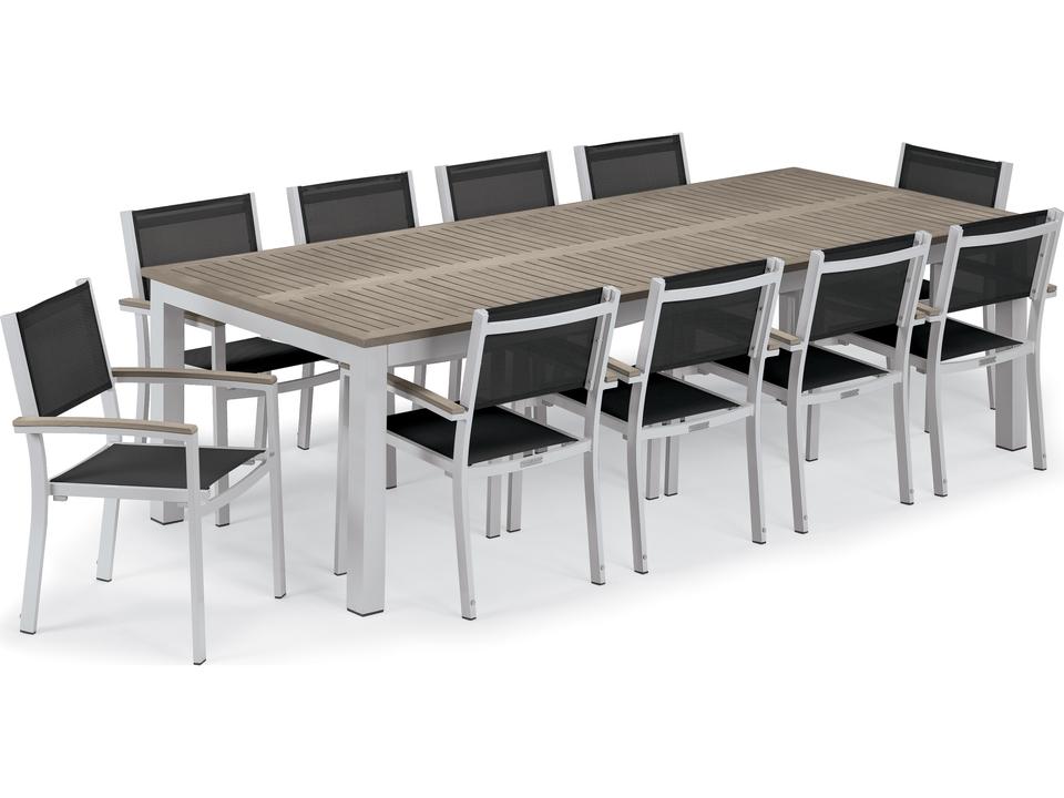 Travira 11 Piece Dining Set with Tekwood Top and Black Sling in Flint