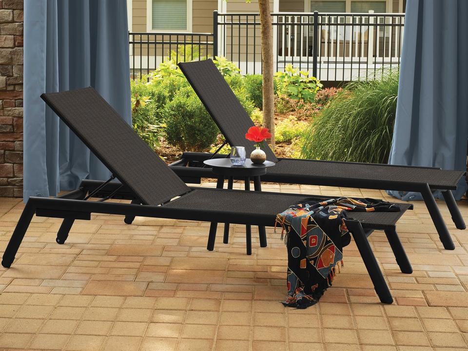Eiland Two Aluminum Sling Chaise Lounge and End Table Set