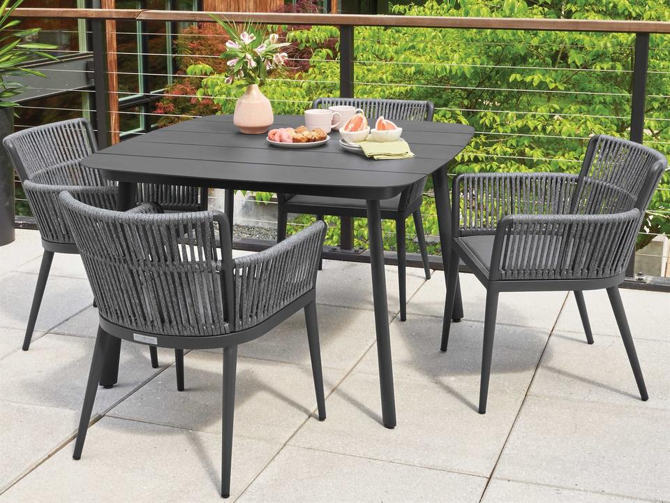 Nette 5 Piece Aluminum Dining Table and Armchair Set