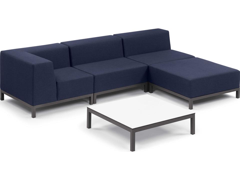 Koral 5 Piece Modular Aluminum Lounge Sectional Set and Coffee Table Carbon